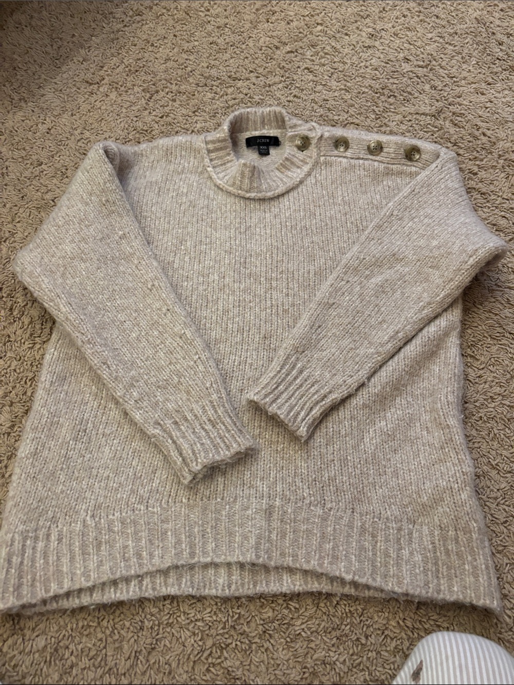 Good J Crew woman’s size xxs Cream Button-Shoulder Rib Knit Sweater